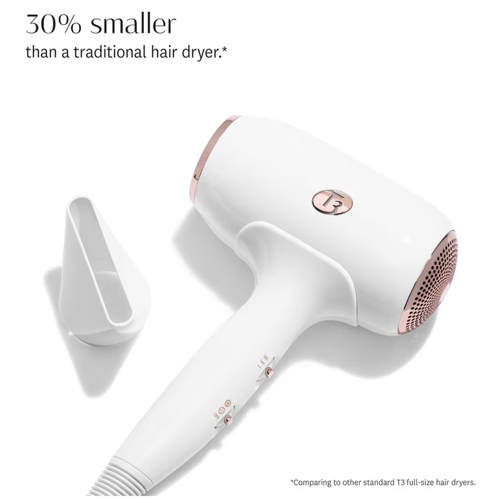 T3 Fit Travel Hair Dryer - White and Rose Gold - Like New